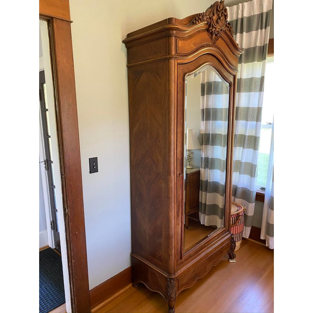 Antique Armoire With Beveled Mirror and Herringbone Pattern Chairish