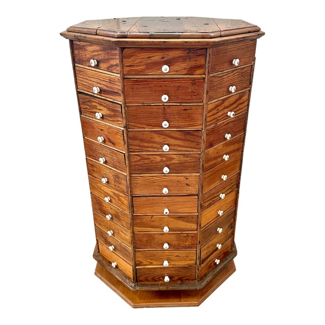 Antique Revolving Hardware Bolt Cabinet For Sale