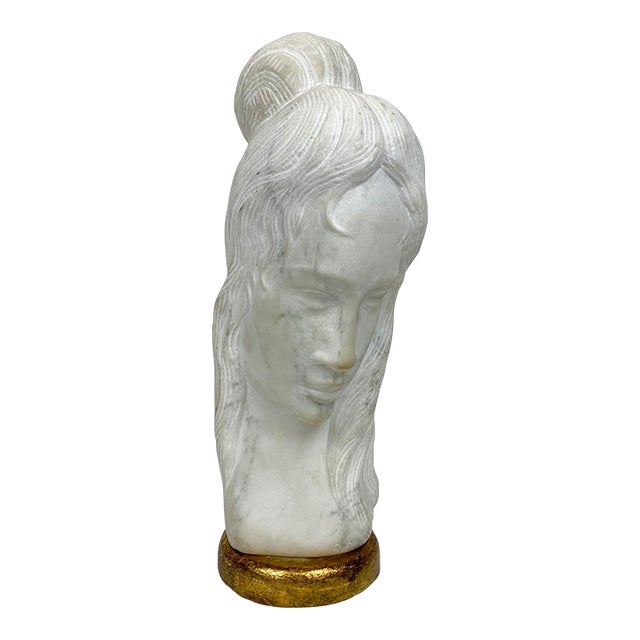 1960s Italian Carved Alabaster Bust of a Woman For Sale