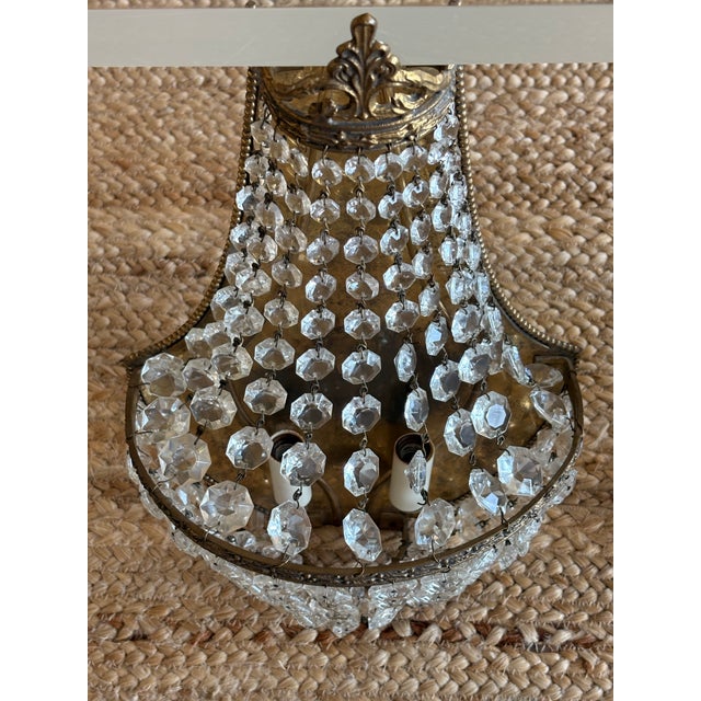 Pair of Vintage Hollywood Regency / French Empire-Style Basket Wall Sconces For Sale - Image 4 of 12