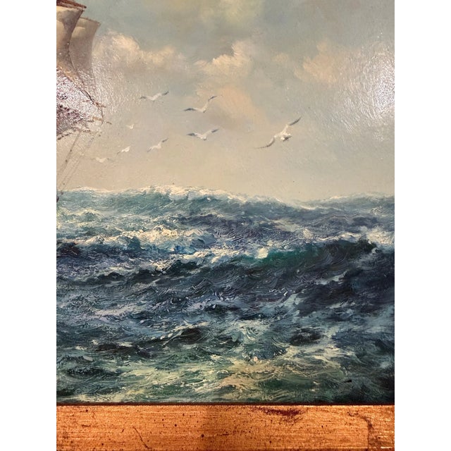 Blue Late 20th Century J. Clark - American Clipper at Sea, Oil on Canvas For Sale - Image 8 of 10