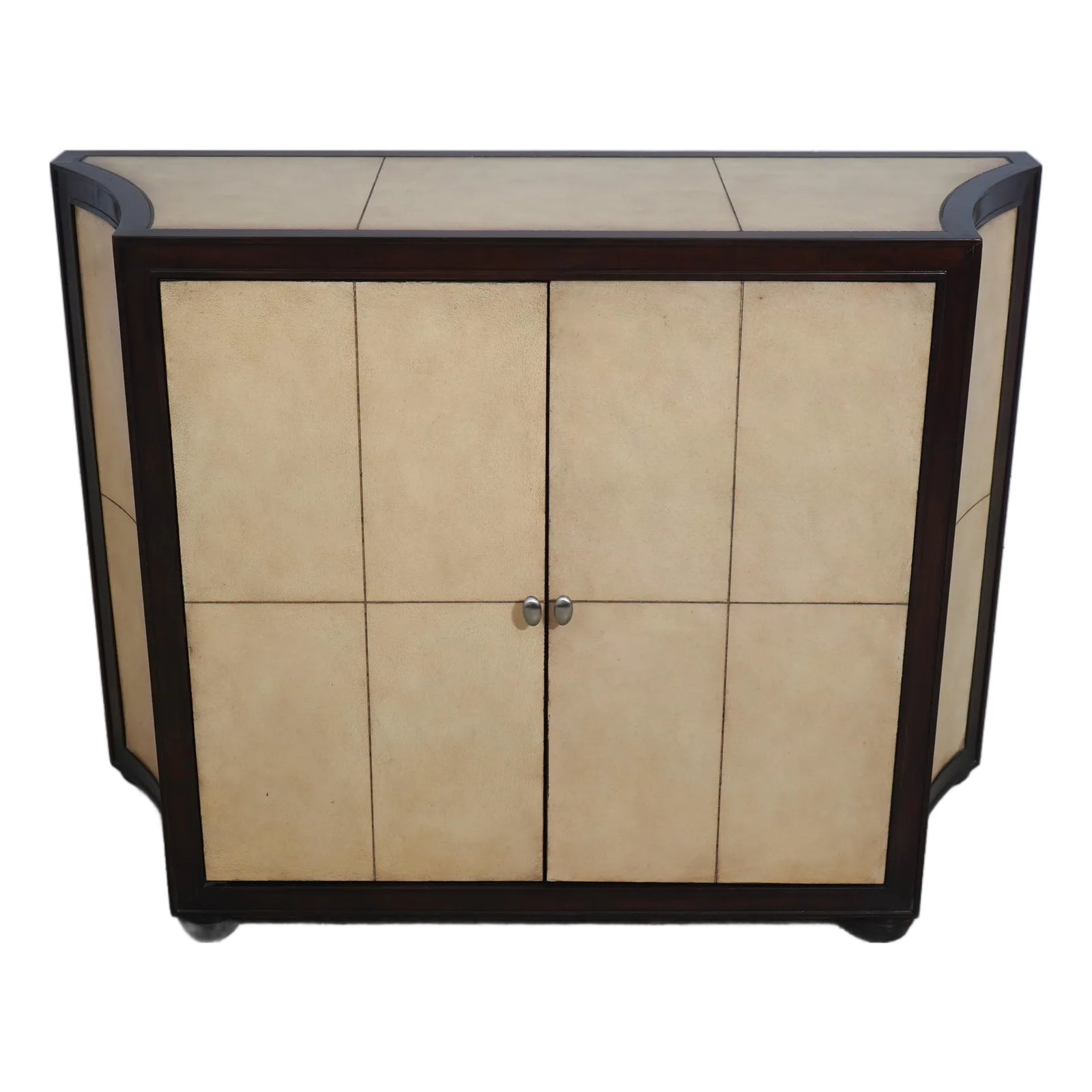 Kreiss Leather Surface Mahogany Modern Console Cabinet | Chairish