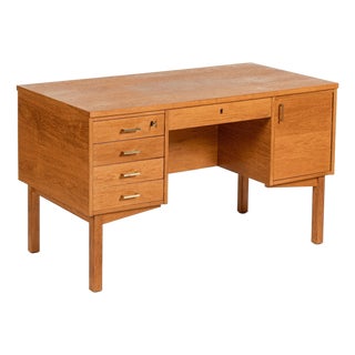 Mid Century Danish Modern Oak Wood Writing Desk 1960s For Sale
