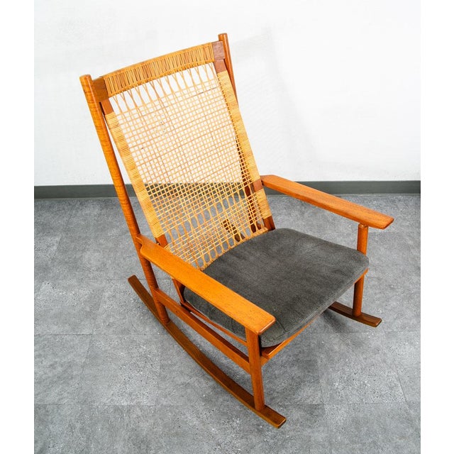 Mid Century Danish Modern Rocking Chair Teak Rocker Hans Olsen MCM Vintage Grey For Sale - Image 10 of 10