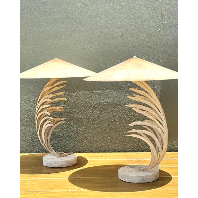 Vintage Michael Taylor Palm Frond Table Lamps - Pair For Sale - Image 10 of 13