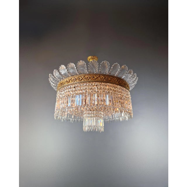 1930s 1930s Art Nouveau Big Leaf Plafonnier Crystal Brass Lustre Chandelier For Sale - Image 5 of 11