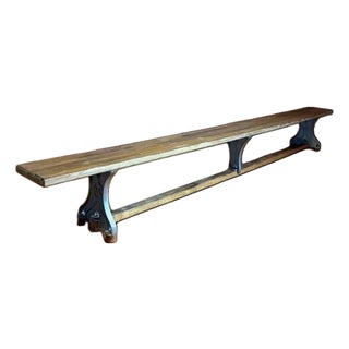 10-Foot Antique Industrial Maple Butcher Block & Cast Iron Locker Room Bench For Sale