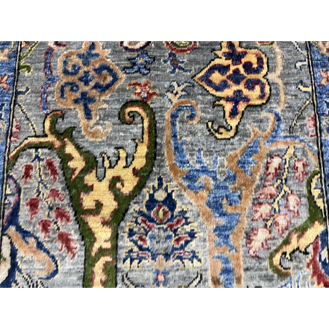 Textile Gray & Blue Chobi Wool Runner Rug, Persian Bijar Floral Design, 2′7″ × 9′8″ For Sale - Image 7 of 15