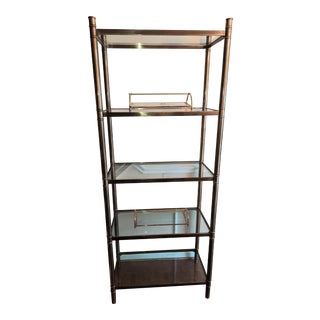 1960s Regency Style Vintage Solid Brass Etagere With Glass Shelves For Sale