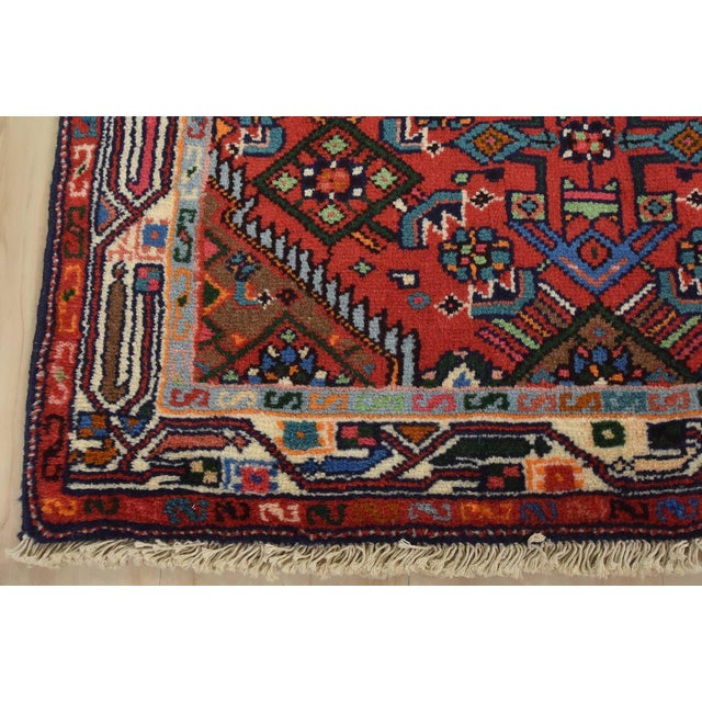 Textile Hamedan Rug 2’9” X 4’2” Red Wool Vintage Tribal Hand-Knotted Oriental Carpet For Sale - Image 7 of 10