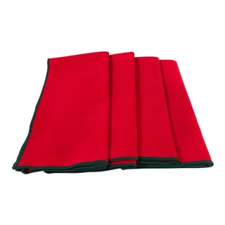 Vintage Red With Green Trim Dinner Napkins- Set of 4 For Sale