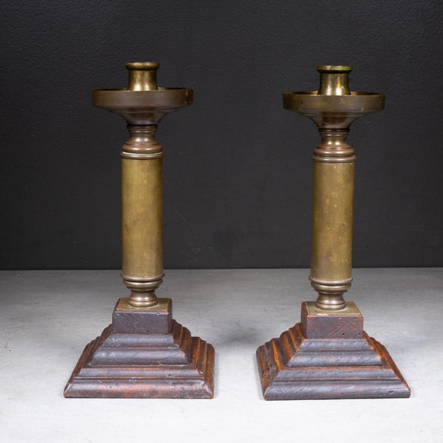 Early 20th Century Early 20th C. Brass Candlestick Holders c.1940 For Sale - Image 5 of 8