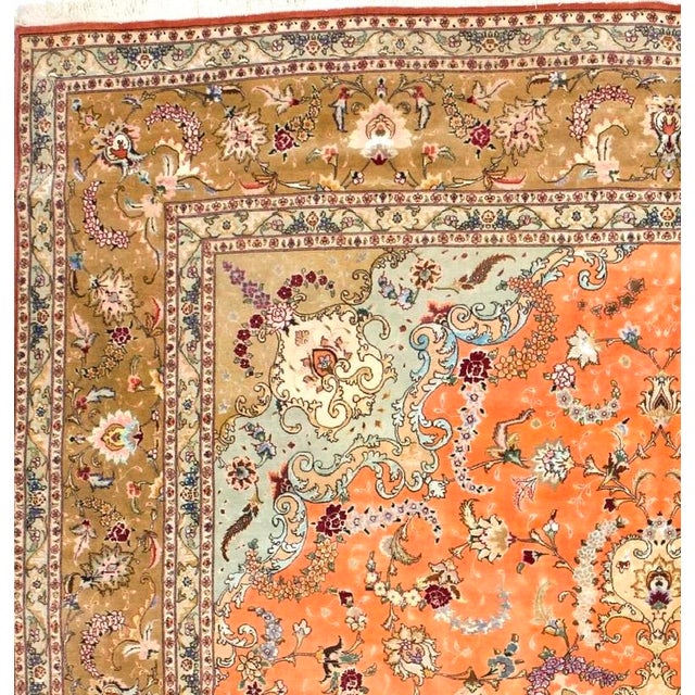 Extremely Fine Persian Tabriz Wool & Silk Foundation Rug 9’10” X 12'11" For Sale - Image 4 of 5