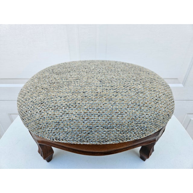 Blue Blue and Brown Tweed Upholstered Oval Footstool For Sale - Image 8 of 12