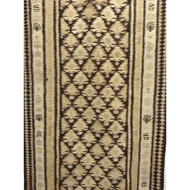 Vintage Persian Qazvin Tribal Kilim Runner, Handwoven Wool, Allover Paisley Pattern, Tan & Brown, 3x11 For Sale - Image 14 of 18