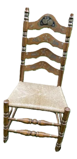 Late 20th Century Heirloom Maple Ladderback Side Chair – Colonial Style With Rush Seat