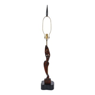 1950s Tall Yasha Heifetz Mahogany Figural Table Lamp For Sale