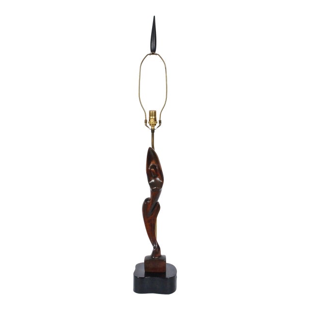 1950s Tall Yasha Heifetz Mahogany Figural Table Lamp For Sale
