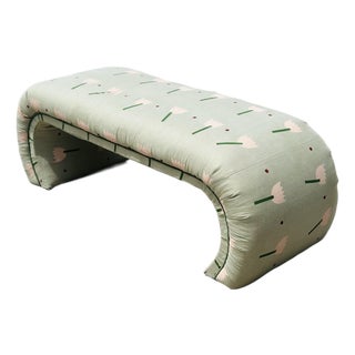 Vintage Waterfall Bench Reupholstered in Hand Printed Schumacher Fabric For Sale