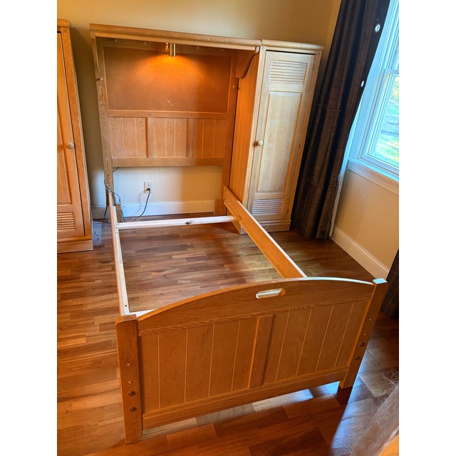 Tan Lexington Furniture Locker Room Collection Oak Solids/Veneers Twin Beds Set With Bunching Locker Storage Cabinets & Nightstand.. For Sale - Image 8 of 18