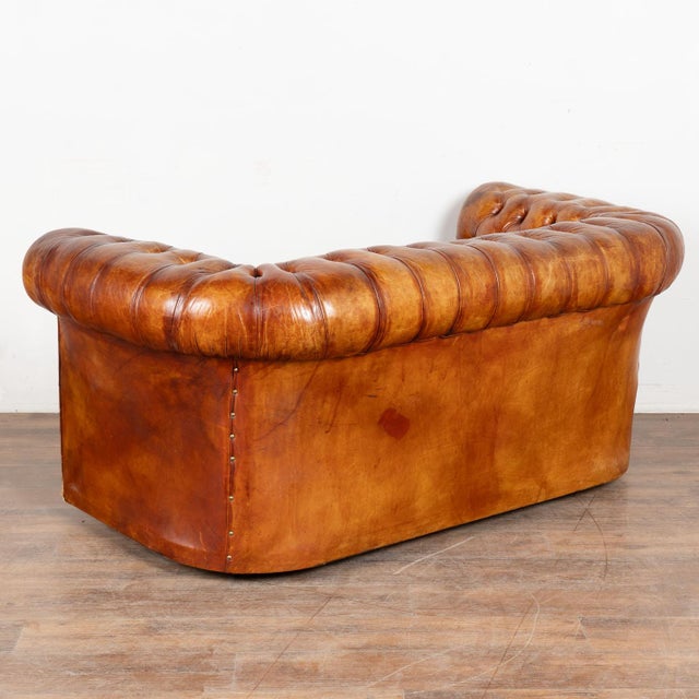 Pair of French Brown Leather Chesterfield Two Seat Loveseat Sofas For Sale - Image 15 of 16