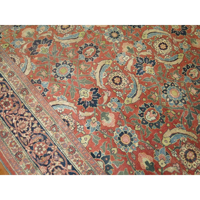 Red Zabihi Collection Antique Persian Tabriz Rug - 8'3" x 9'5" For Sale - Image 8 of 11