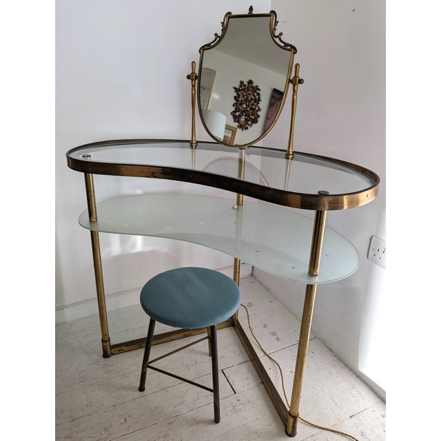 Vintage Italian Polka Dot-Etched Glass and Gilt Brass Illuminated Vanity by Luigi Brusotti, 1950s For Sale - Image 7 of 18