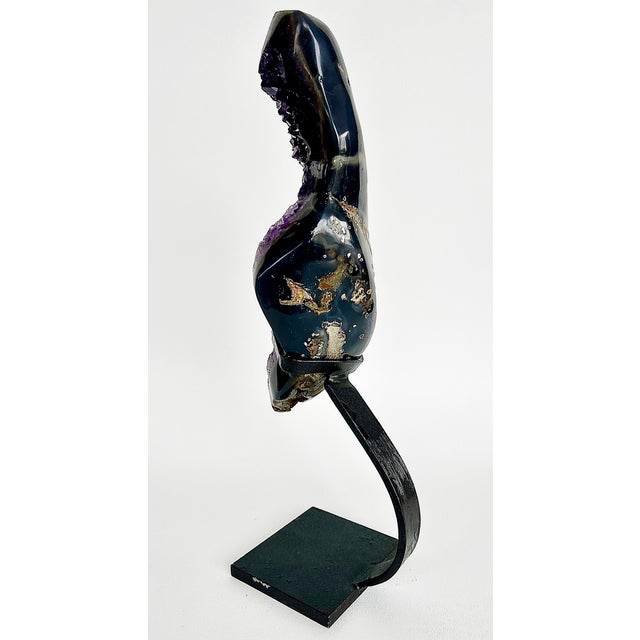 Brutalist Amethyst Crystal Geode Cluster on Custom Stand (Uruguay) For Sale - Image 3 of 10