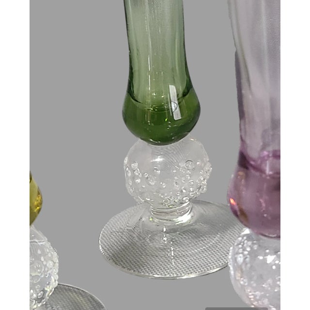 Vintage Boho-Chic Art Glass Multicolored Cordial Glasses Ice Ball Base- Set of 4 For Sale - Image 4 of 6