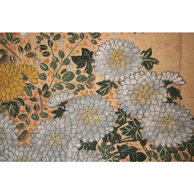 Wood "Roman Chamomile" by Lake Chun, 1970s Showa Era Japanese Painted Byobu Screen For Sale - Image 7 of 18