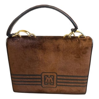 1980s Modern Brown Velvet and Leather Italian Hand-Bag by Morando For Sale