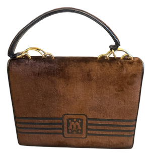 1980s Modern Brown Velvet and Leather Italian Hand-Bag by Morando