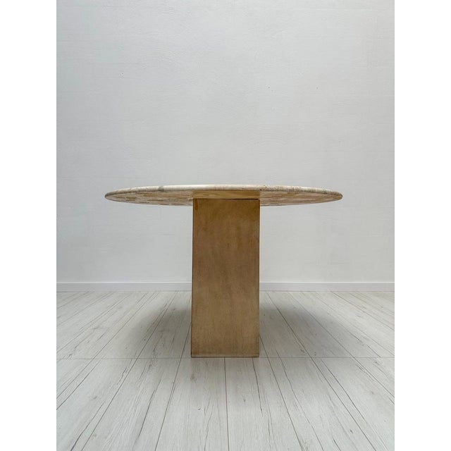 Small Vintage Minimalistic Round Travertine Dining Table, 1970s For Sale - Image 5 of 9