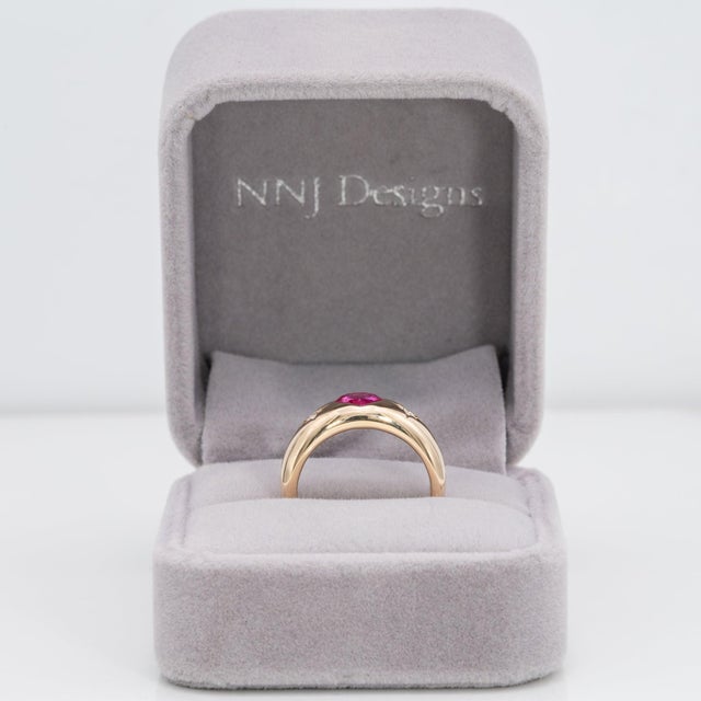 Pink Sapphire Ring With Natural Diamonds: Solid 14k Gold, Heart Shaped 7x6.8mm, Size 6.75 For Sale - Image 4 of 9