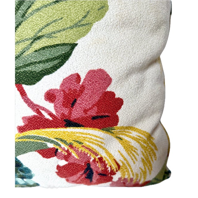 Pair Large Vintage Tropical Floral & Leaf Barkcloth Pillows For Sale - Image 10 of 10