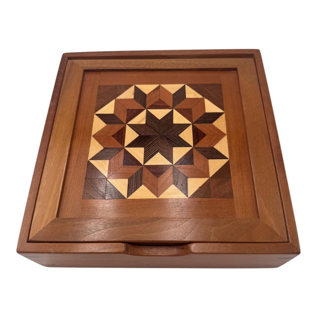 Mid 20th Century Unique Inlaid Marquetry Mixed Wood Vintage Box For Sale - Image 5 of 14