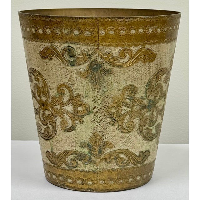 Hollywood Regency Vintage Mid 20th C Italian Florentine Wastebasket For Sale - Image 3 of 9