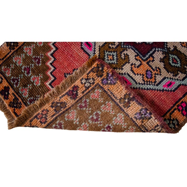 Ruby Red Hand Knotted Small Turkish Rug Organic Wool Mat Small Area Rug Kitchen Decor Doormat - 19'' X 29'' For Sale - Image 8 of 15