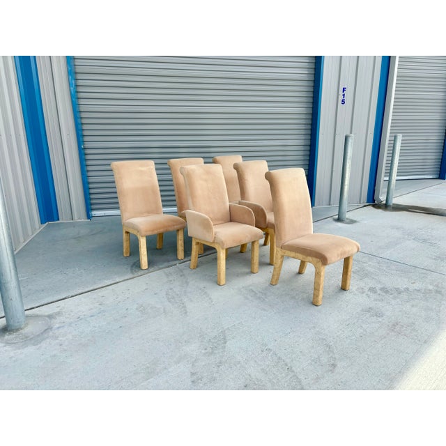 1970s Mid Century Faux Burl Wood Dining Room Set of 7 For Sale In Los Angeles - Image 6 of 12