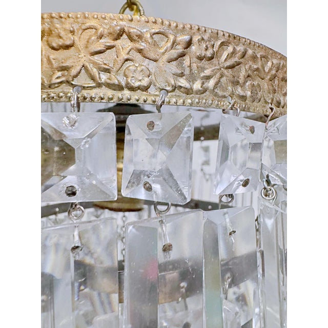 Vintage Waterfall Crystal Chandelier With Ornate Brass Crown For Sale In New York - Image 6 of 9