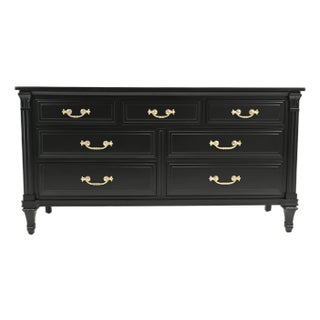 Elegant French Regency Style Black Lacquered Dresser by Davis Cabinet Co. | Newly Refinished For Sale