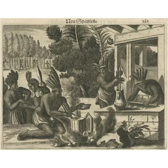 Paper Montanus, Daily Life in New Spain, 1673, Copper Engraving For Sale - Image 7 of 7