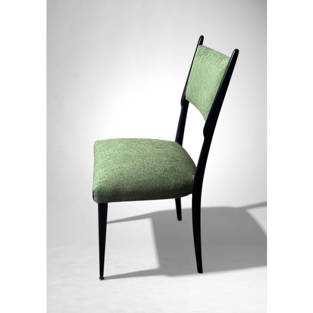 Ico Parisi Style – Set of 6 Ebonized Wood Chairs With Green Upholstery For Sale - Image 14 of 18