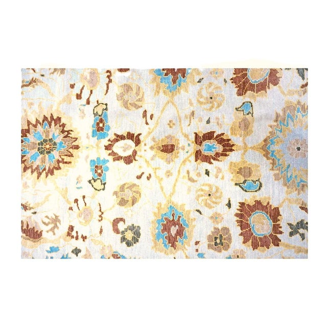 Textile Afghan Sultanabad Wool 8x10 Ivory, Blue & Beige Handmade Area Rug #1143688 For Sale - Image 7 of 8