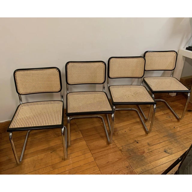 Mid-Century Modern Set of 4 Cesca Marcel Breur Style Side Chairs-Chrome and Black For Sale - Image 3 of 12