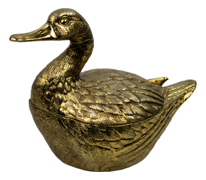 Hollywood Regency Gilt Metal Duck-Shaped Ice Bucket with Hinged Lid and White Lacquered Compartment by Mauro Manetti, 1970s