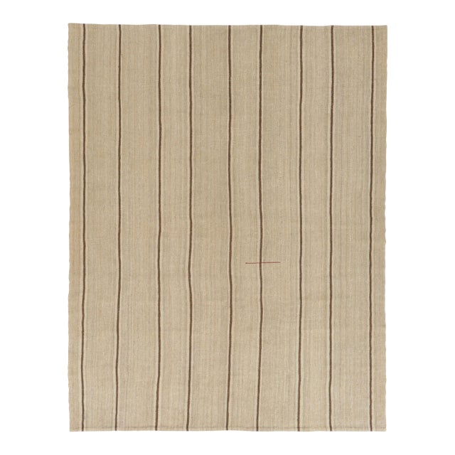 Vintage Persian Bidjar Kilim, Pinstripe Design in Beige and Chocolate - Rug & Kilim For Sale