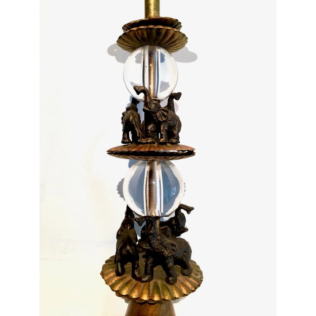 Late 20th Century Glass Sphere & Brass Elephant Table Lamp For Sale - Image 5 of 7