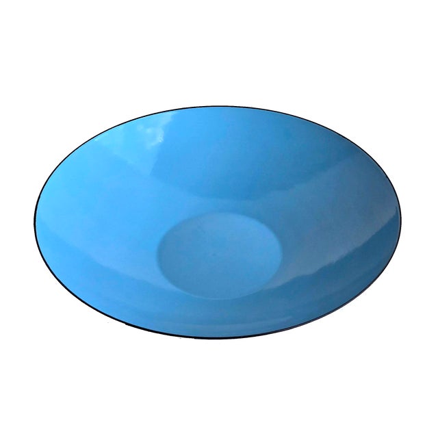 Offered is a large mid 20th century cornflower blue porcelain enamel on steel bowl. While this piece is very much in the...