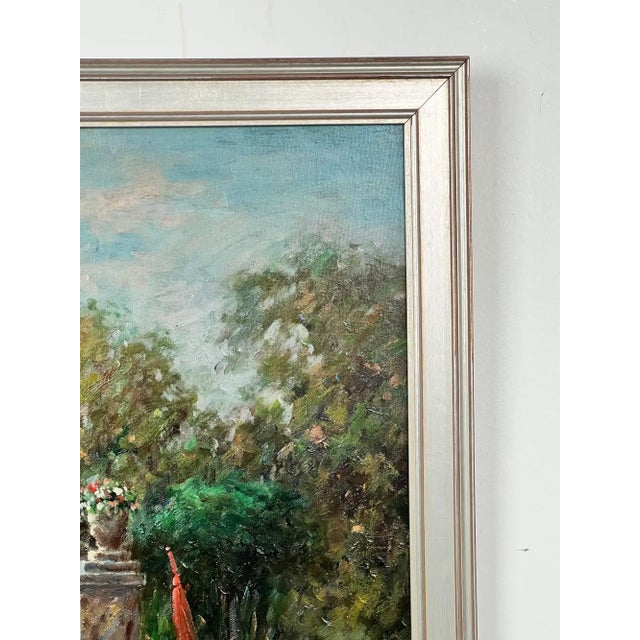 Impressionist Paris Street Scene, Tuileries Garden in Silver Frame, Signed 1980's For Sale - Image 11 of 12